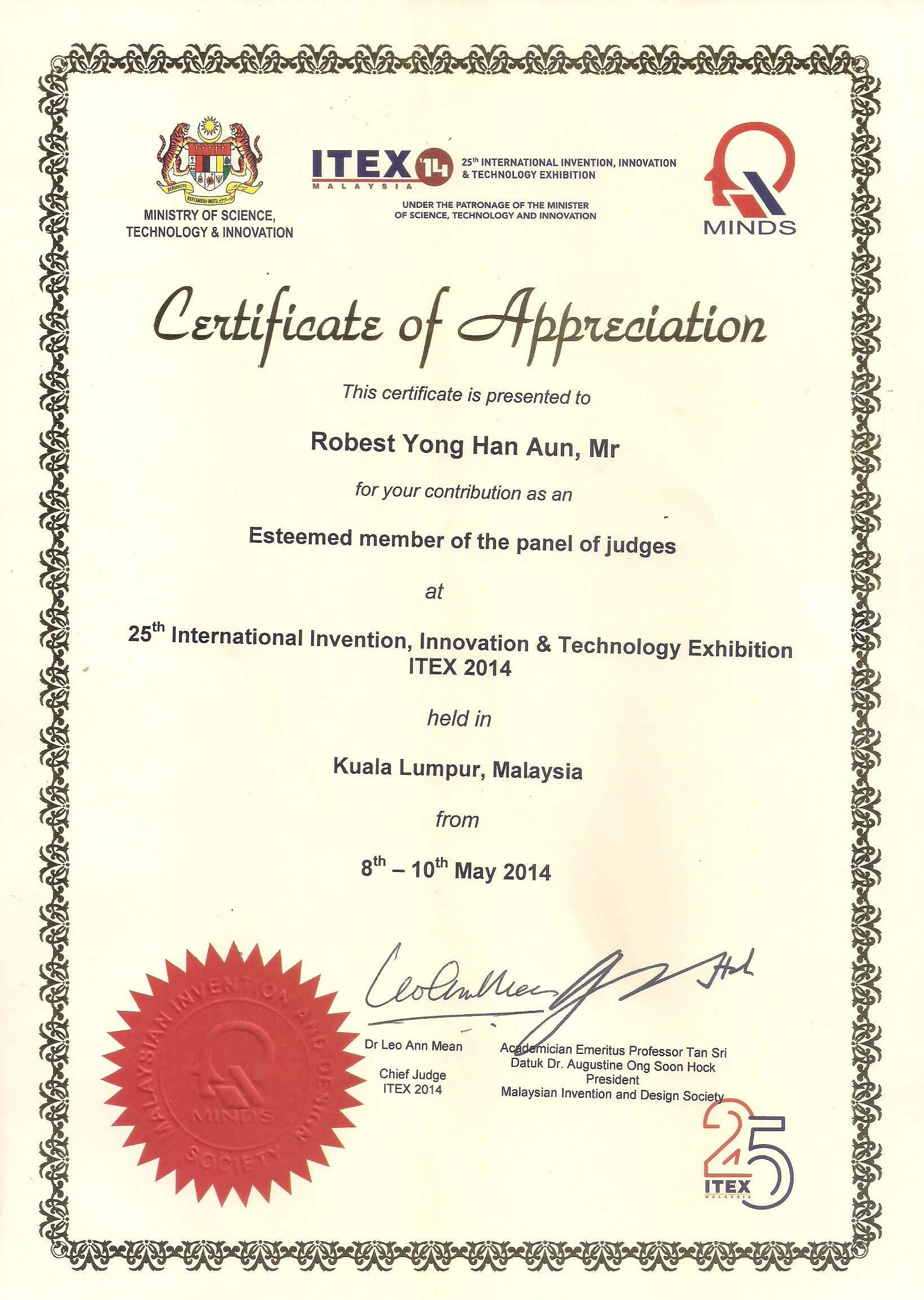 ITEX 2014 - Certificate